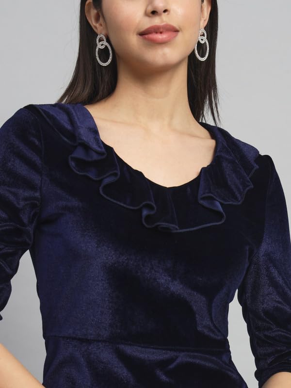 Image of Vaararo V-Neck Party Dress for Women Bodycon | Shiny Velvet Half Sleeves Above Knee Length Outfit