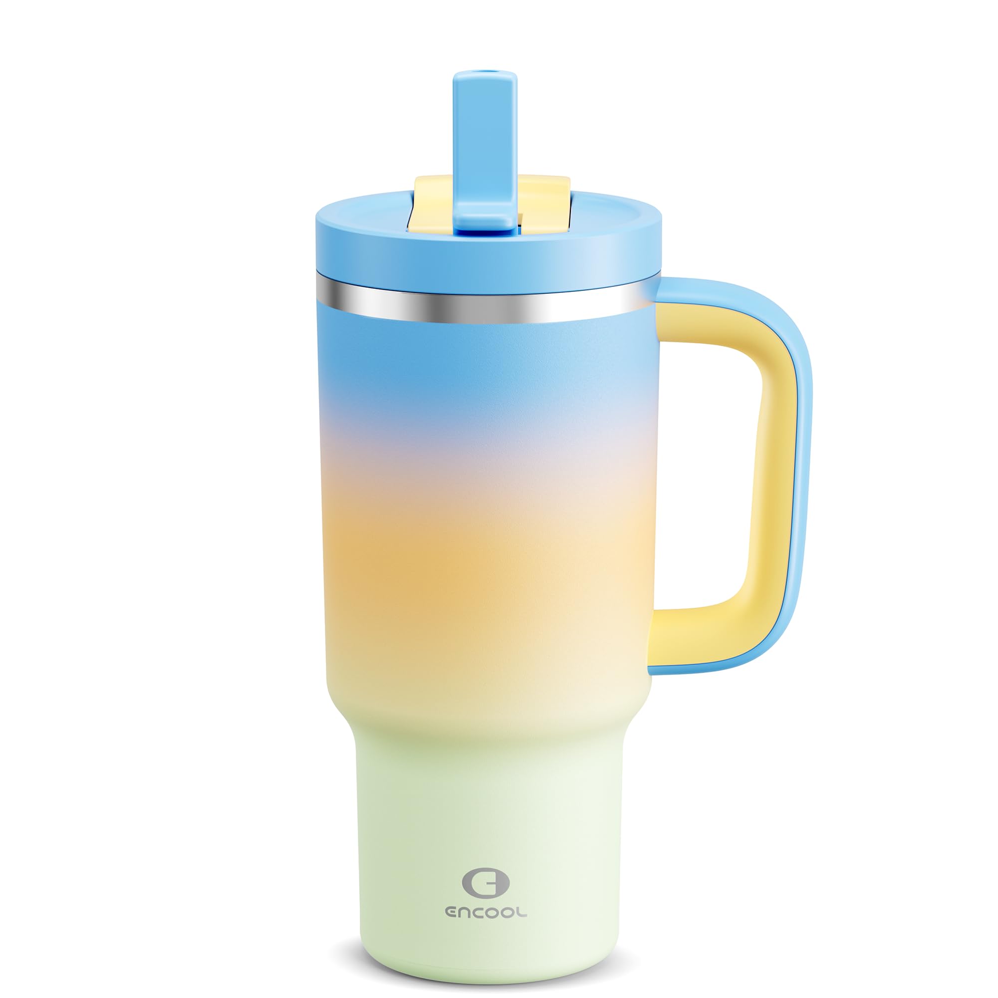 ENCOOL 32 oz Tumbler with Handle and Straw: Stainless Steel Insulated Tumbler Keeps Cold for 24 Hours, Leakproof Travel Cup Fits in Cup Holder and BPA-Free, Sunny Breeze