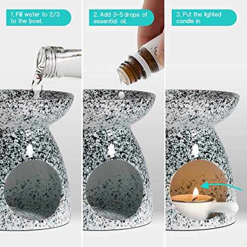 Comsaf Essential Oil Burner Wax Melt Burner With Candle Spoon, Aromatherapy Aroma Burner Ceramic Oil Diffuser Candle Tealight Oil Warmer Yoga Spa Home Bedroom Decor Christmas Housewarming Gift #TOP5