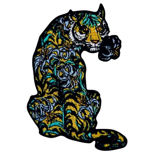 Patch brodé en forme de Tigre de fleurs, à coudre ou à coller avec fer à repasser