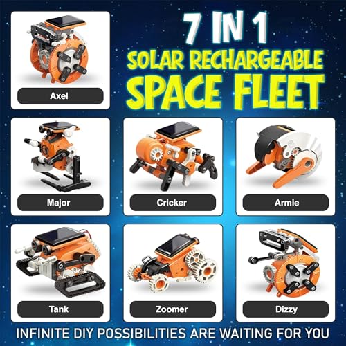 Image of The Little Ones Robot Toys - Robot Kit, Space Toys,Solar STEM DIY Toys for Kids,Astronaut Toy,Best Birthday Gifts for Boys & Girls Age 6-8-10-12-14 Years Old,Rocket Model [7IN1 Solar Space Fleet-PRO+]