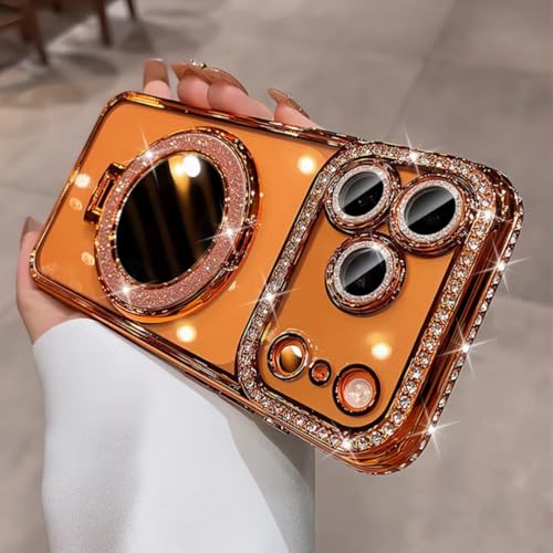 Étui de téléphone à paillettes iPhone 11 orange support magnétique miroir