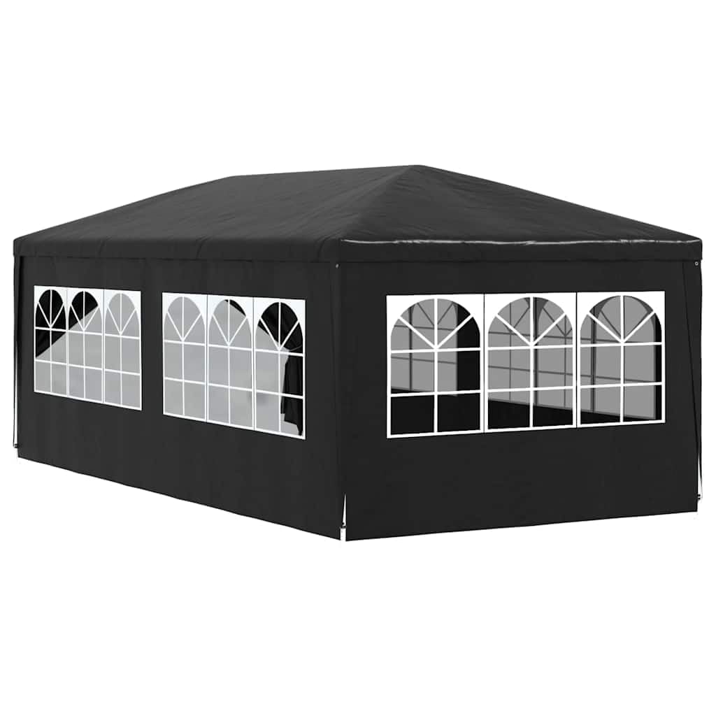 Tente de Réception 3x6 m Anthracite, Barnum de Jardin avec Panneaux Latéraux et Fenêtres, Chapiteau Extérieur pour Fêtes, Tonnelle Spacieuse en Acier et Polyéthylène