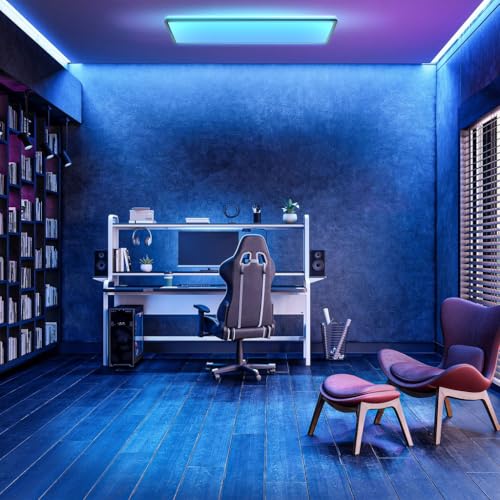 B.K.Licht I Lámpara de techo LED RGB I Panel LED ultra plano I Cambio de color I Lámpara de techo RGBW regulable I Iluminación indirecta I Mando a distancia I Negro - imagen 5