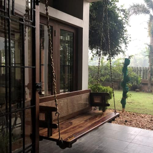 Reversible Wooden Swing Brass Chain (Cane Jhula) Onjle - OVI (40", Honey)