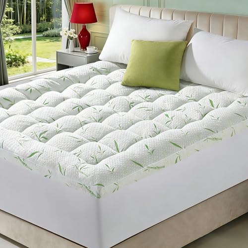 3 Inch Mattress Topper Queen Size - Viscose Made from Bamboo,Cooling Soft Pillow Top Mattress Pad Cover for Back Pain,Mattress Protector with 8-21 Inch Deep Pocket (60
