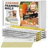 1000 Count 21 Degree Framing Nails, 2' x 0.113' Ring Shank Nails, Plastic Collated Framing Nails, Hot Dipped Galvanized, Round Head Framing Nails Compatible with Most 21 Degree Nail Guns