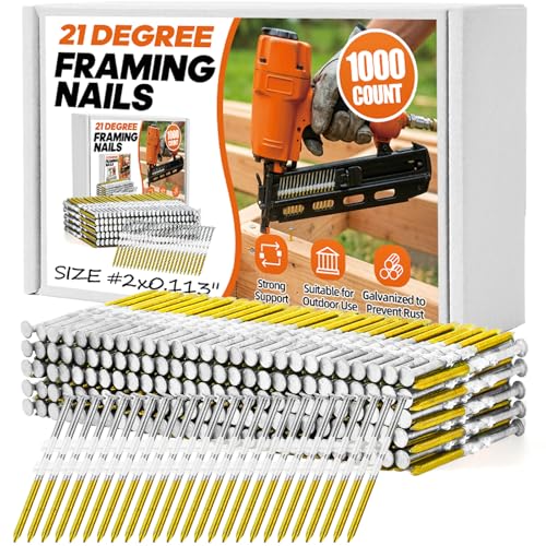 1000 Count 21 Degree Framing Nails, 2" x 0.113" Ring