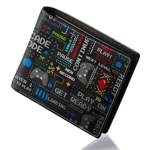Cool Wallet for Boys - Teen Boys Wallet Slim Leather Bifold Wallets Rfid Blocking Zipper Wallets Purse with Credit ID Card Cash Holder Coin Pocket ID Window for Boy Men Youth Teens Male Teenager, Game