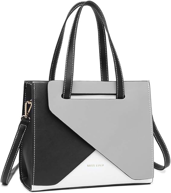 Miss Lulu Handbag for Women Fashion Top Handle Bag,Shoulder Bag, Easy Clean, with Adjustable Shoulder Strap, Can Contain 9.7' Tablet,Color Stitching Design, Can Switch Color Block Match