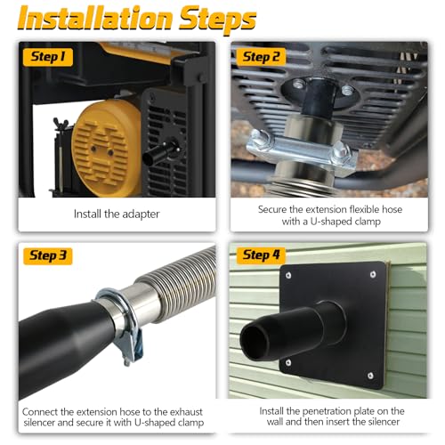 Generator Exhaust Extension Silencer Kit - Extended 32” Pipe & 2 Adapters for Universal Fit with Heat-Resistant Wall Plate to Safely Vent Fumes Outside & Reduce Noise Over 50% by Ryansunoro - Image 5