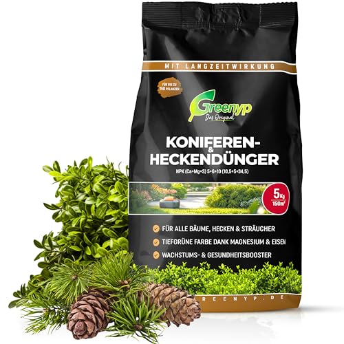 Florissa Natürlich 58985 Thujen natürlichem Bittersalz für grüne Nadelgehölze und immergrüne Pflanzen | beugt braunen Nadeln, Blättern und Chlorosen vor | vegan, aus rein pflanzlichen Rohstoffen 13 Greenyp Universal Heckendünger I 10kg für 300m² I für alle Bäume, Sträucher & Hecken I Koniferen Langzeitdünger mit Eisen + Magnesium und 3 Monate Düngekraft I Schnelles Wachstum Neuanpflanzungen