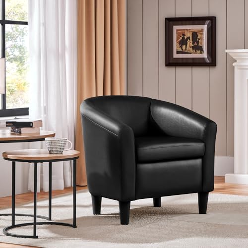 Sillón con tapizado en cuero sintético negro miniatura 2