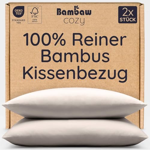 Bambaw Kissenbezug Bambus 40x60 cm, 2-er Pack, 100% Bambus Bettwäsche, weiche Bettwäsche für Allergiker, haarschonender und kühlender Kissenbezug 40x60 cm (Sand)