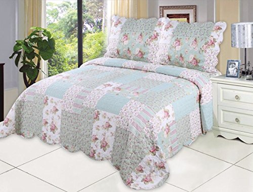 English Roses Quilt Set, Cotton Rich, Prewashed, Preshrunk; as Bedspread, Bedcover, Coverlet, Bed Throw Spreads King Size Bedspreads, Summer Quilts, Lightweight Summer Bedspreads King Size Oversized