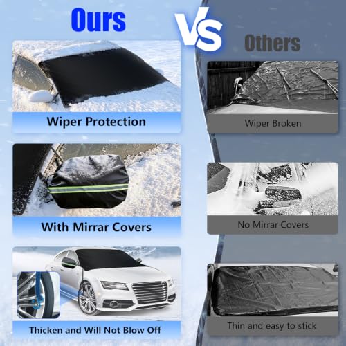 Image of Windshield Cover for Ice and Snow, Windshield Snow Cover, Performance Brake Kits with Side Mirrors Cover, Fits Most Cars, Trucks, Vans, SUVs and More 87 x 56 inches, Black