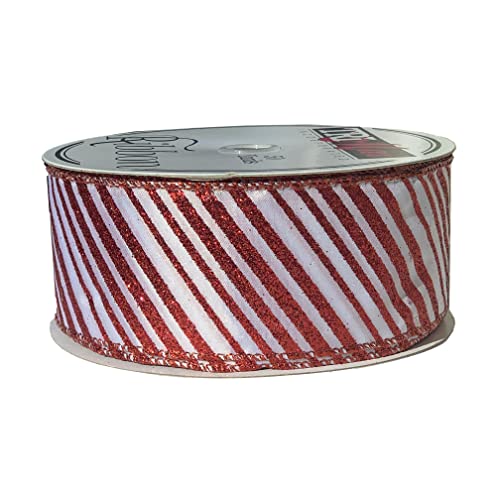 Image of Candy Cane Christmas Tree Ribbon - 2 1 /2 inch x 50 Yards, Wired Edge, Sparkly Red Stripes, Wreath, Gift Wrap, Garland, Decoration, Bows, Presents