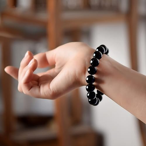 Miniatura 7 de Dczosily Pulsera de ónix natural para hombres y mujeres, hecha a mano, pulsera elástica con cuentas de ágata de cristal, joyería curativa