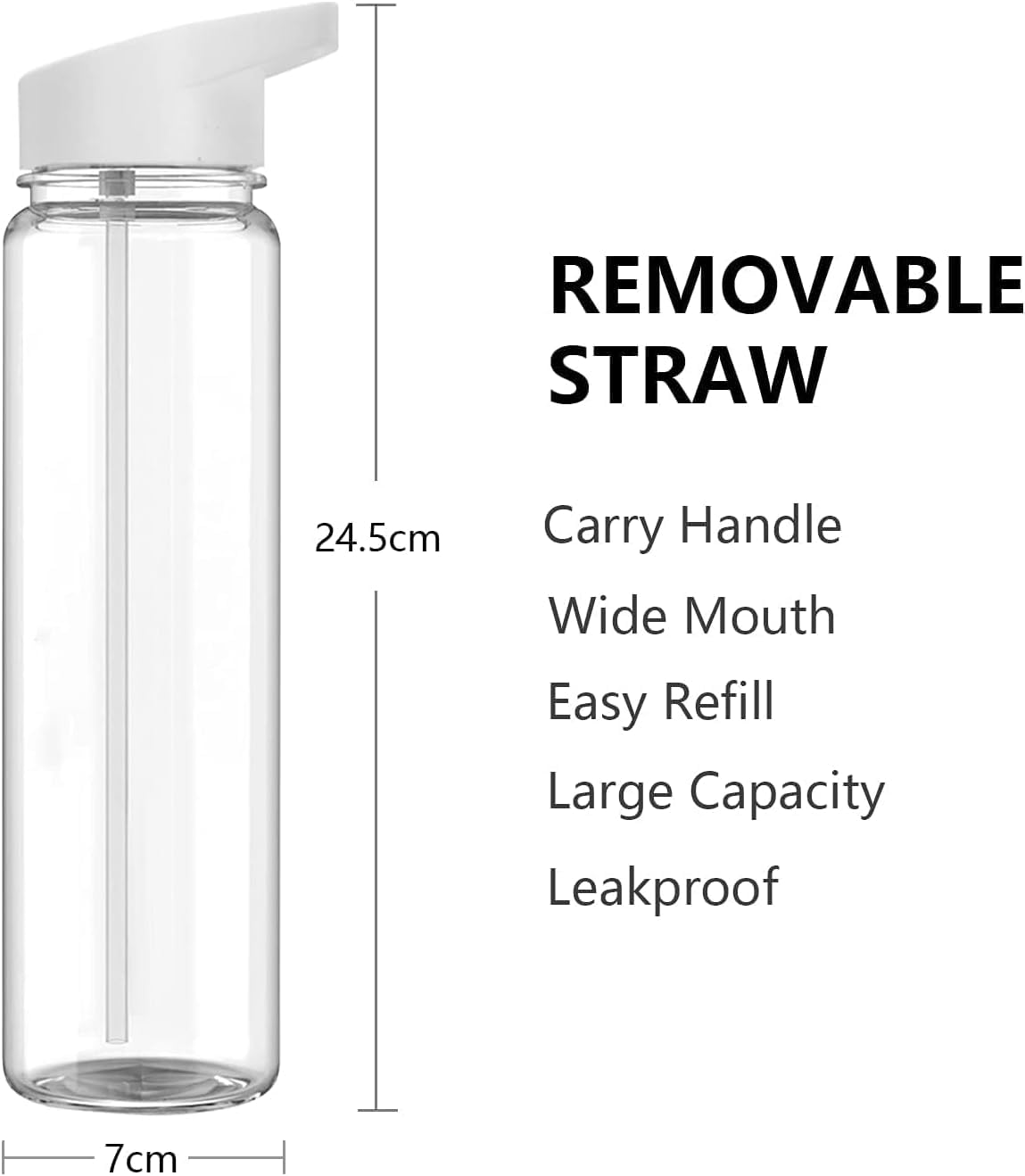 2 Borracce Sportive Trasparenti da 750 Ml A Prova di Perdite con Filtro E Tappo A Scatto, Borracce in Plastica Riutilizzabili per Palestra, Scuola, Sport E Ciclismo.