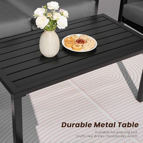Image of NATURAL EXPRESSIONS Outdoor Patio Furniture 4 Pieces Set, Modern Patio Conversation Sets, Outdoor Sectional Metal Sofa with 5.5 Inch Cushion and Coffee Table,Black