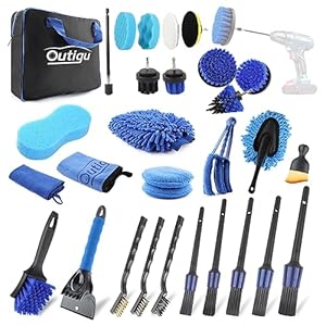 Outigu Car Cleaning Kit, 30 Piece Car Detailing Kit, Drill Brush, Auto Detail Brush Set, Car Cleaning Products for Dirty Rim Washing, Interior, Exterior, Leather, Dashboard, Vents