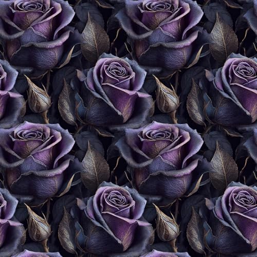 LaiTique Dark Purple Rose Peel and Stick Wallpaper, Luxury Floral Wallpaper