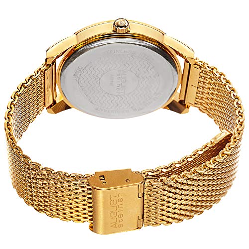 August Steiner Men's Watch - White Mother-Of-Pearl Dial With 3 Day Date Window On Fine Yellow Gold Stainless Steel Mesh Bracelet - As8195 #TOP3