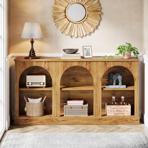 Image of Tribesigns Farmhouse Console Table, 63-Inch Long 3-Tier Entryway Table with Storage, Wooden Rectangular Sofa Table Behind The Couch for Entrance, Hallway, Living Room, Natural Wood