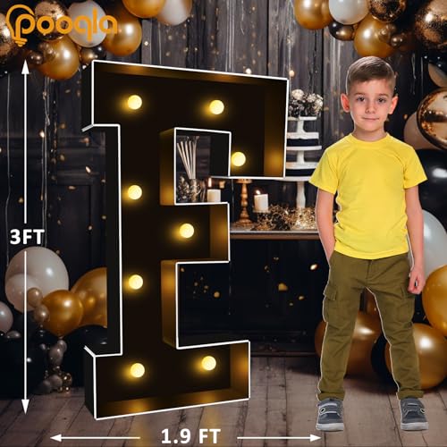 Image of Pooqla 3FT Marquee Light Up Letters, Black Large Letter F Party Decorations | LED Marquee Letters 3 Feet Tall, Black Giant Mosaic Letters Gift for Boys Men Birthday Anniversary Wedding Decoration