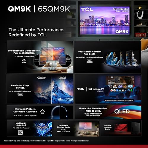 Image of TCL 65 Inch Class QM9K Series | Mini LED QLED 4K | 65QM9K, Model | 144HZ Peak Brightness & Contrast Dolby Vision | Up to LD6K Precise Dimming | AI Smart Google TV | Dolby Atmos Bang & Olufsen