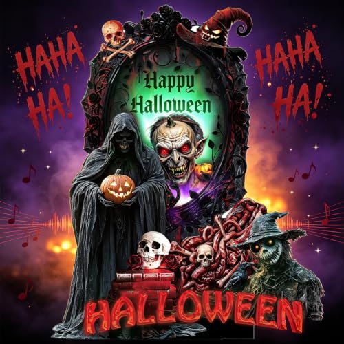 Pop Up Halloween Card with Spooky Music and Light, Halloween Reaper Card | Spooky Grim Reaper Skeleton, 2‑In‑1 Design: Pop‑up Card & Decor Display, 10″ Halloween 3D Card, Bonus Envelope ＆ Note Card - image 1