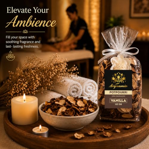 Image of SIGNAMIO Potpourri Flowers - Dry Flowers for Decoration, Scented Dry Flower Mix for Home Decor, Natural Fragrance, Floral Arrangement, Aromatic Bowl Filler, Gift Basket Filler - Vanila
