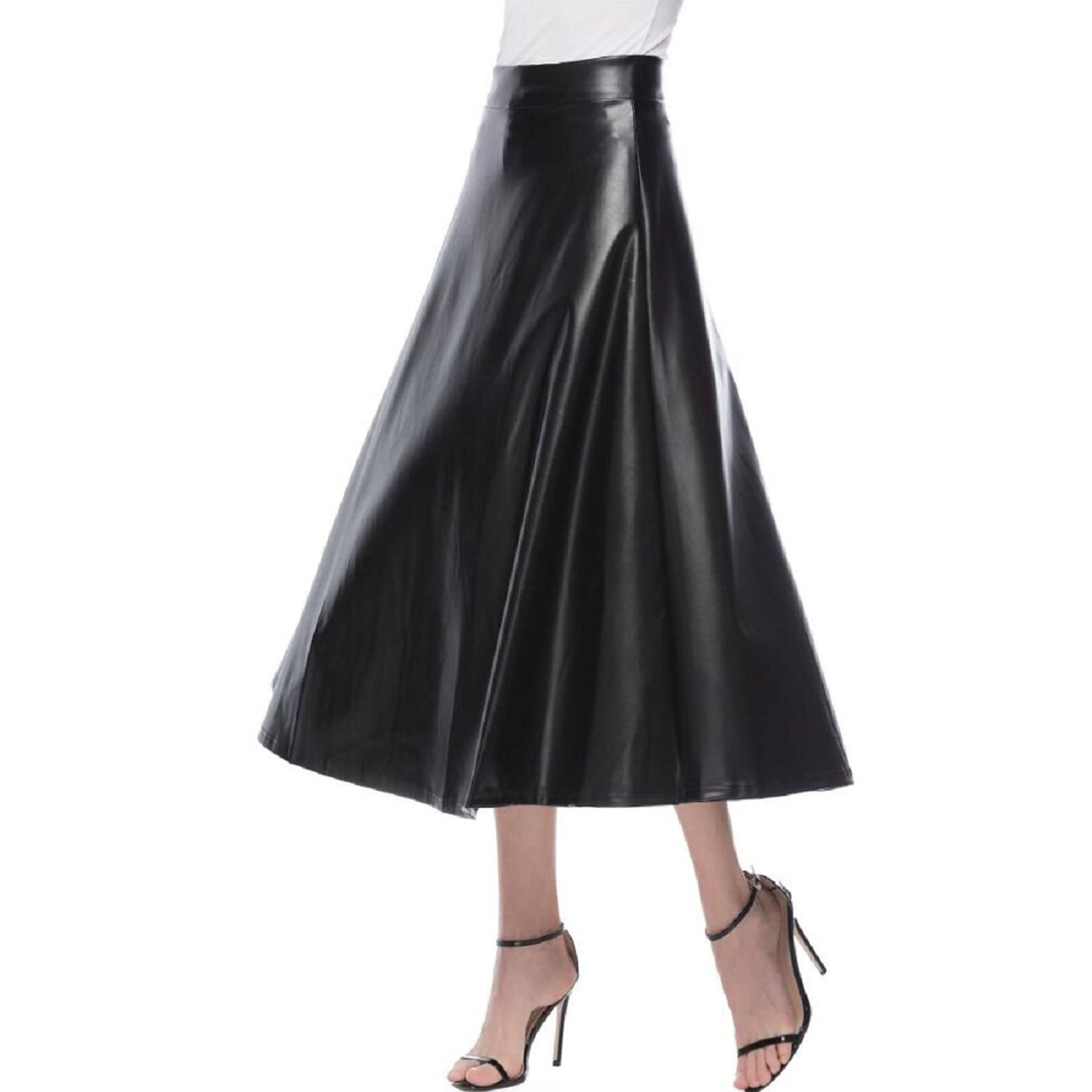 Faux Line - Gonna lunga da donna, tinta unita, a pois