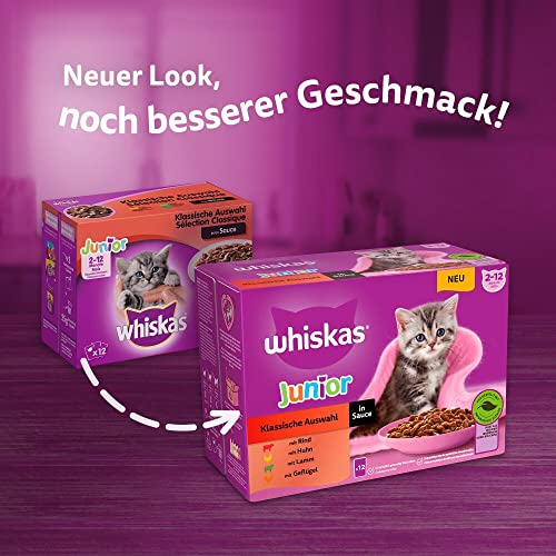 Whiskas Junior Katzennassfutter Klassisch in Sauce, 48 Portionsbeutel
