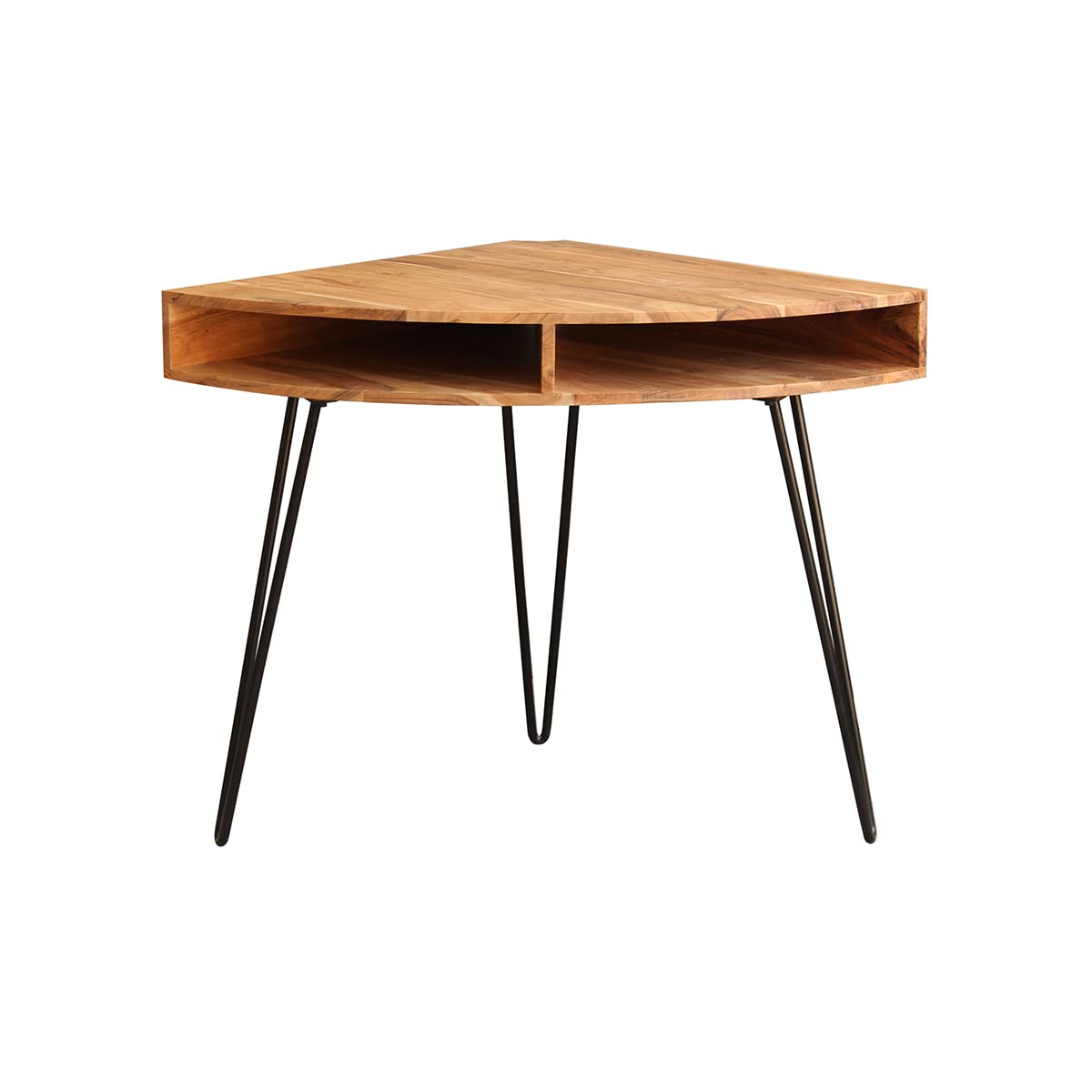 Bureau d'angle haut de gamme en bois massif et structure métal noir 75 cm GOSBY