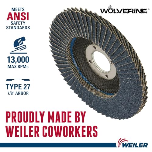 Image of Weiler 31402 Wolverine 4-1 /2 inch x 7 /8 inch Arbor Hole Abrasive Flap Disc, 40 Grit Zirconia Alumina, Flat Type 27, Phenolic Backing, Standard Density (Pack of 10)