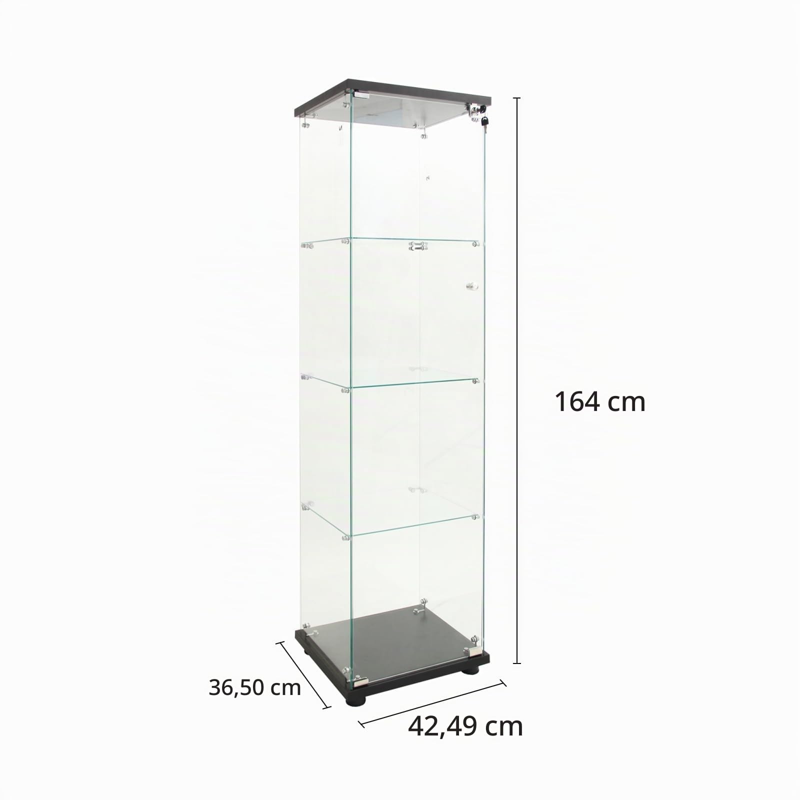 Vitrina de Cristal Expositora Alta de 4 Niveles con Luz LED Multicolor y Cerradura, Armario de Cristal Transparente para Colecciones y Figuras, 164x42.5 cm, Negro
