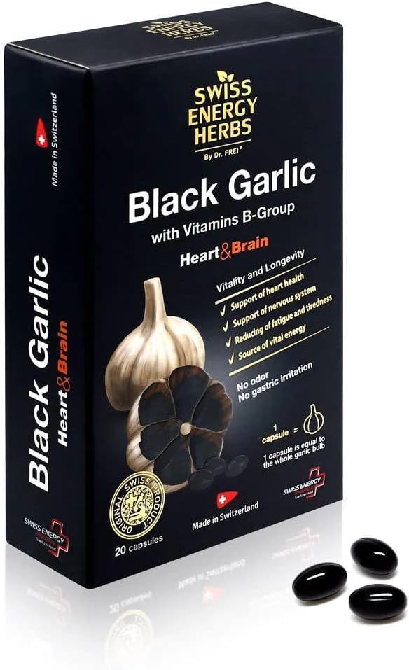Herbs Fermented Black Garlic Extract Capsule with Vitamin B – Support Immune Health, Gluten Free Dietary Supplement, 20 Pieces