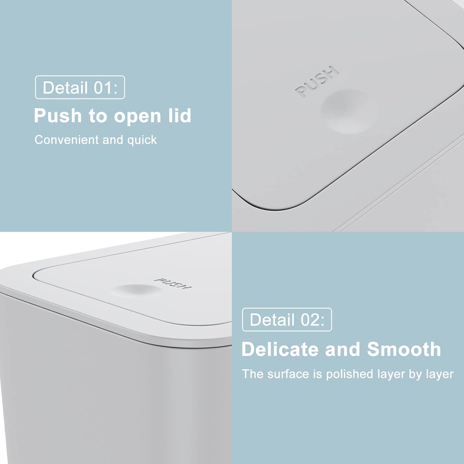 N. NETDOT 3 Pack Small Trash Can with lid, 3 Gallon Bathroom Trash Can,Garbage Can Slim Trash Bin Waste Basket for Bathroom,Kitchen,Bedroom,Living Room,Office,Laundry - Grey