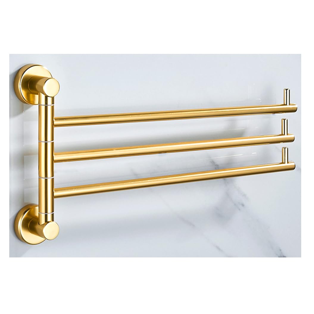 LMYSXAOZ Modern Gold Bath Towel Holder Swing Out Bar, Bathroom Hand Rack 4-Bar Folding Arm Swivel Hanger Wall Mount,Space Saving Swinging Bar for L35cm-3bar