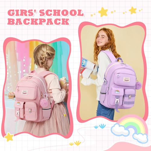 MUSEVOS Kawaii Girls Backpack for School with Convertible Shoulder Tote Bag，Cute Teenage Multiple Pockets Backpack for Primary Elementary High School, Pink 3 Pcs Set by MUSEVOS - Used condition - Image 6