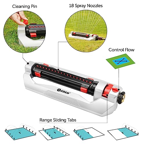 Eden 94095 Heavy Duty Turbo Oscillating Sprinkler, Covers Up to 4,000 sq. ft., 18 Precision Nozzles, Weighted Aluminum Base, Adjustable Range, Flow Control, Width Adjustment Tabs, Quick Connect Bundle by Eden - Image 4