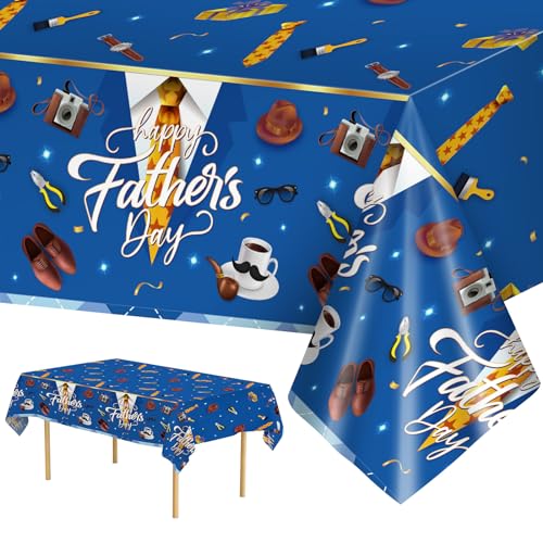 Litmitfu 2 Pack Fathers Day Tablecloth - Happy Fathers Day Table Cloth Plastic Disposable Rectangle Blue Father Day Table Cover for Fathers Day Decorations Party Decor Supplies Favors 108 x 54 Inch