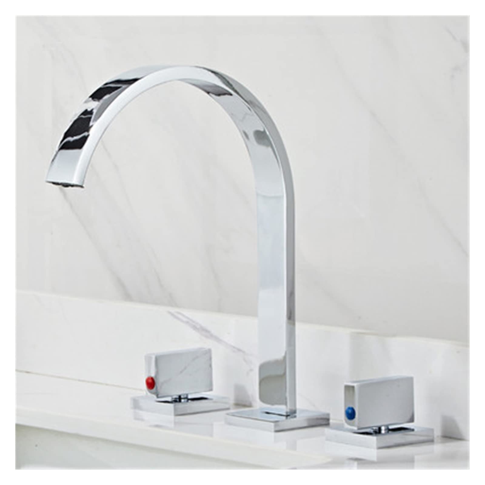 Robinet de lavabo 3 trous carré gris et chrome pour salle de bain moderne