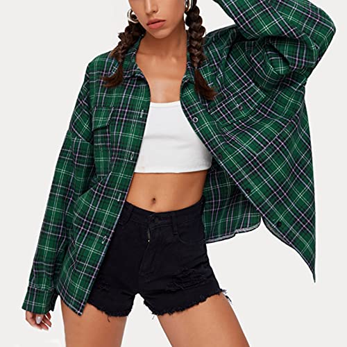 Zldhxyf Dames longblouse button down geruite blouse lange mouwen plaid shirt tuniek dun hemdjack - Image 3