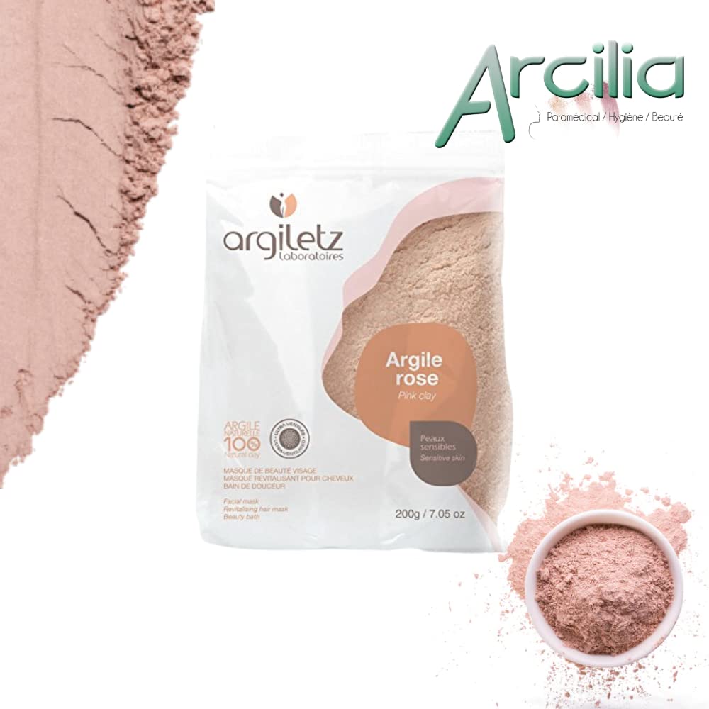 (ARCILIA) Argiletz - Lot de 6 - Masque & Bain Argile Rose 200g - Masque visage et cheveux et pour le bain - Peaux sensibles - Couleur Transparent Rose