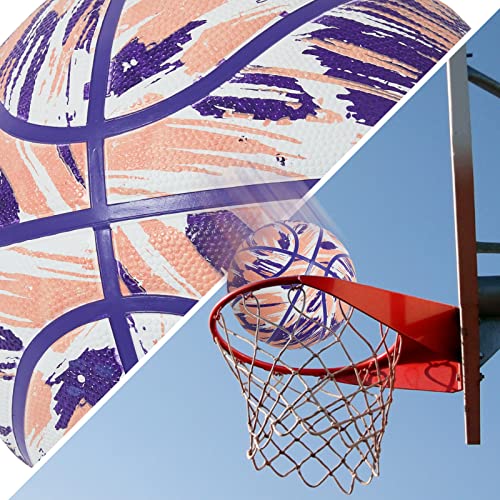 Pecogo Rubber Basketball Size 5 27.5" For Indoor Outdoor Game Gym Training Competition Sports Official Basketballs Gift For Kids Boys Girls Youth Adults，Deflated (Purple Yellow) #TOP5