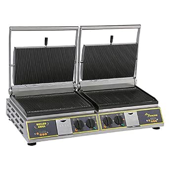 Equipex Diablo Premium Double Commercial Panini Press Grill with Cast Iron Grooved Plates