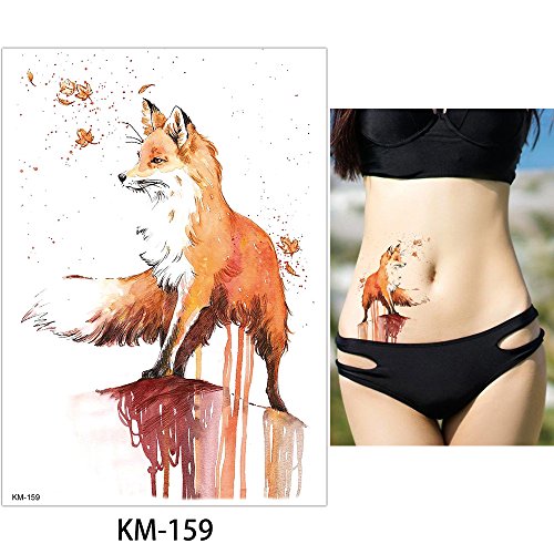 Glaryyears Animal Temporary Tattoos For Adults, Large Watercolor Painting Drawing Fake Creative Tattoo Stickers, 5 Pack Fox Cat Water Transfer Body Makeup Art Home Decoration #TOP5