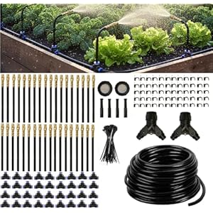 Automatic Garden Irrigation System 200ft, Upgraded Drip & Spray Watering Kit with 36 Adjustable Copper Nozzles for Raised Beds, Outdoor Garden, Lawn, Potted Plants & Greenhouse (200ft)
